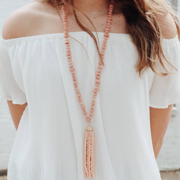 Pink Shell Beaded Tassel Necklace - Picture 2 of 2